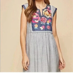 Savanna Jane Floral Embroidered Striped Midi Tunic Dress 3X